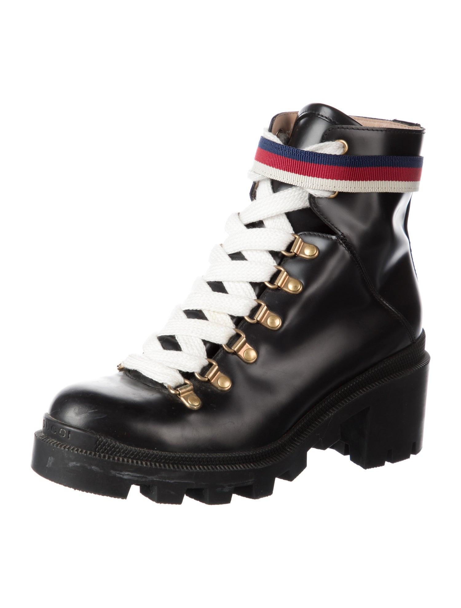 Gucci Sylvie Web Accent Leather Combat Boots